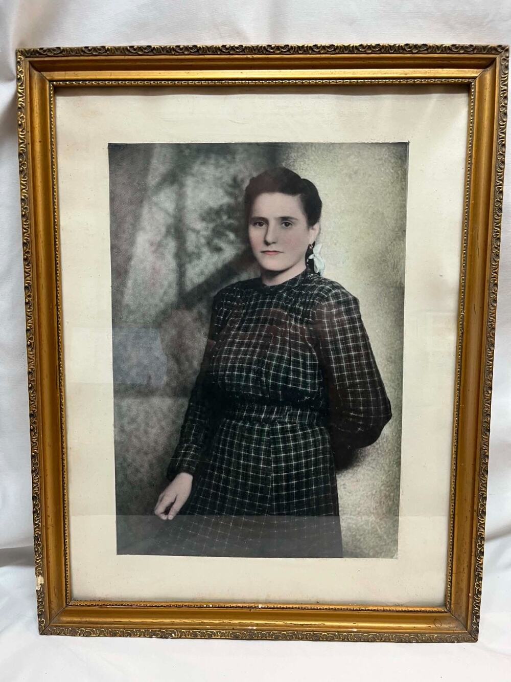 Vintage Gesso Frame w Hand Colored Photo Portrait of Lady for 19.5x15" Picture